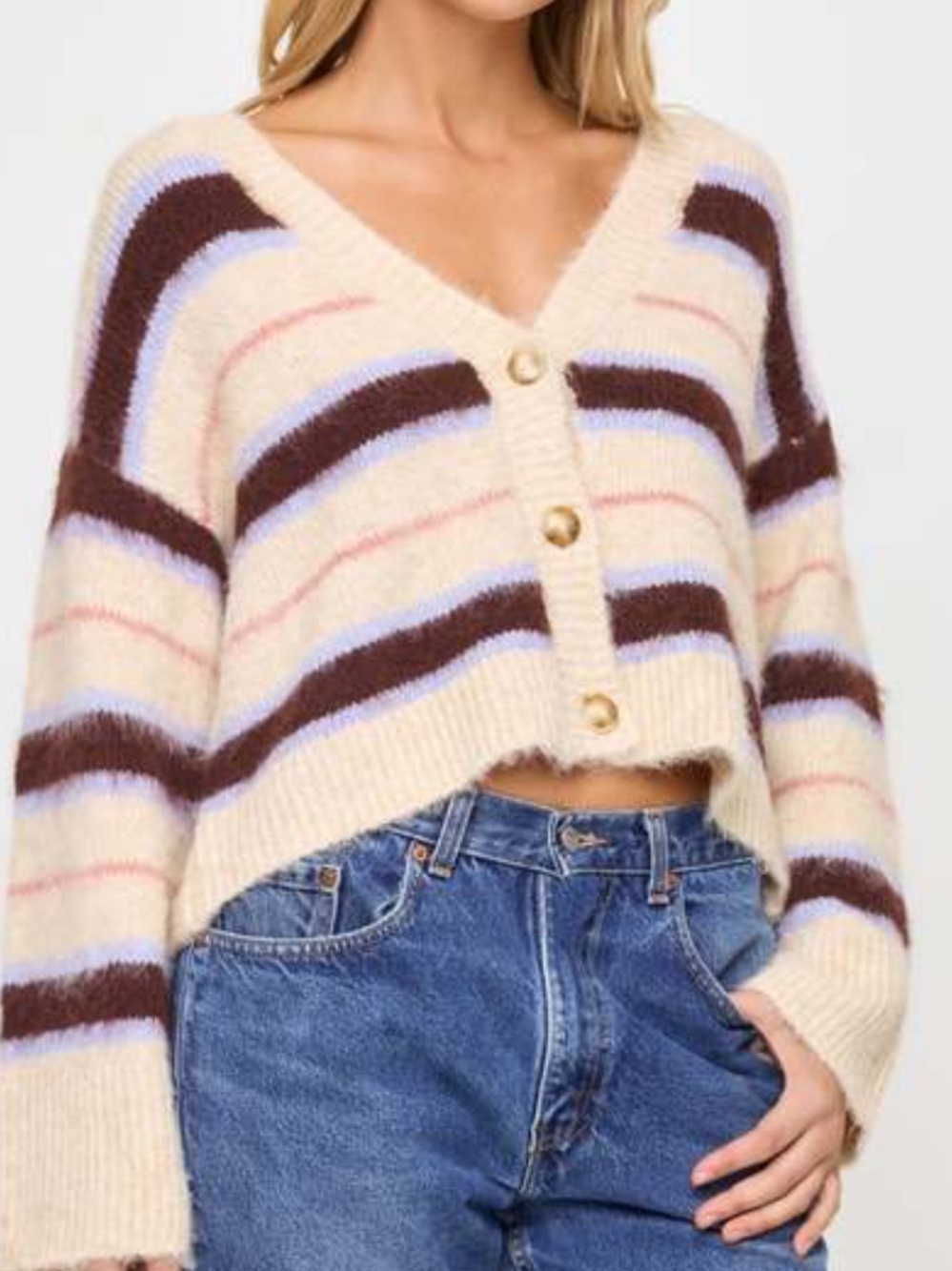 L*Space Montauk Cardigan in prep school stripe size small wool blend